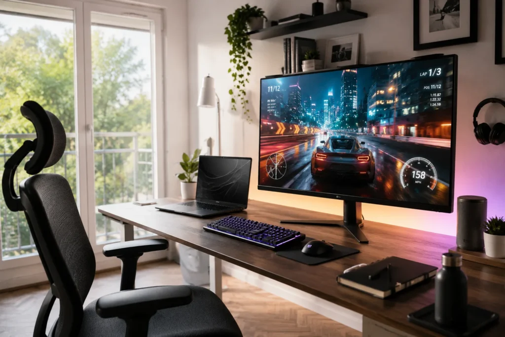 Modern Home Office & Gaming Setup with LG Monitor